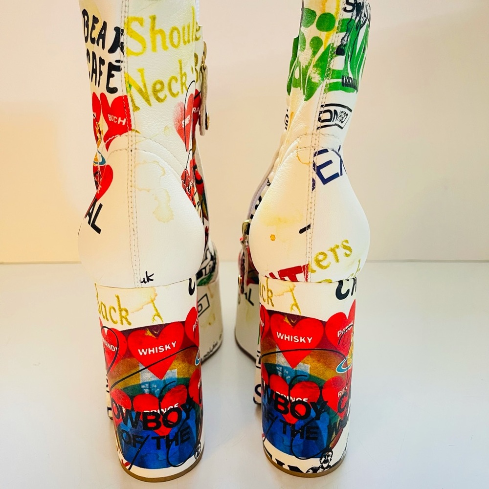 Vivienne Westwood BRAND NEW MEANINGLESS PRINT towering heels Slogan print IT37 - Picture 15 of 17